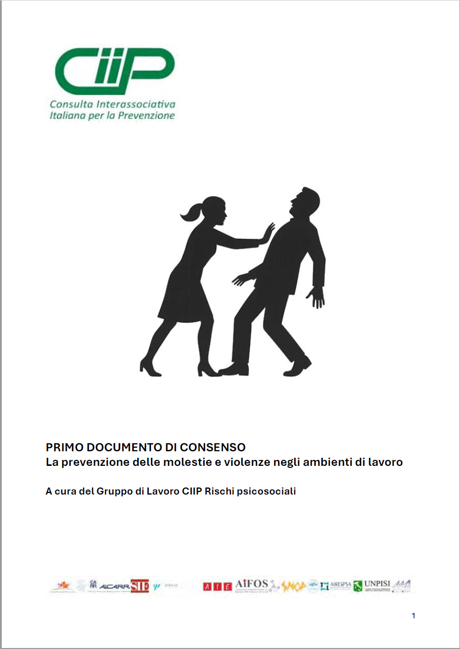 Primo documento di consenso - La prevenzione delle molestie e violenze negli ambienti di lavoro