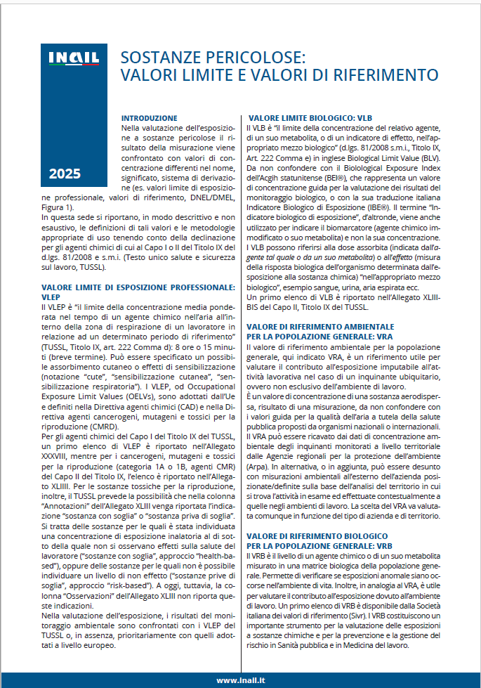 Sostanze pericolose: valori limite e valori di riferimento