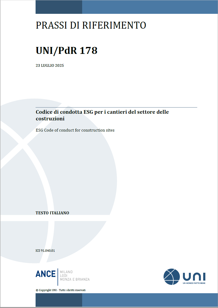 UNI/PdR 178:2025 - Codice di condotta ESG per i cantieri del settore delle costruzioni