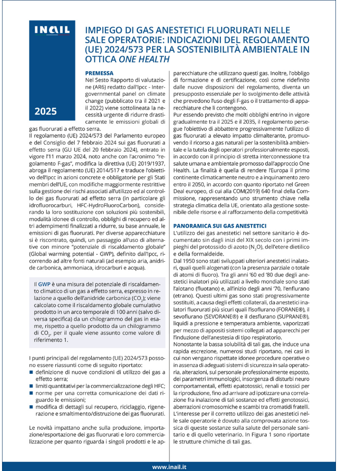 Impiego di gas anestetici fluorurati nelle sale operatorie