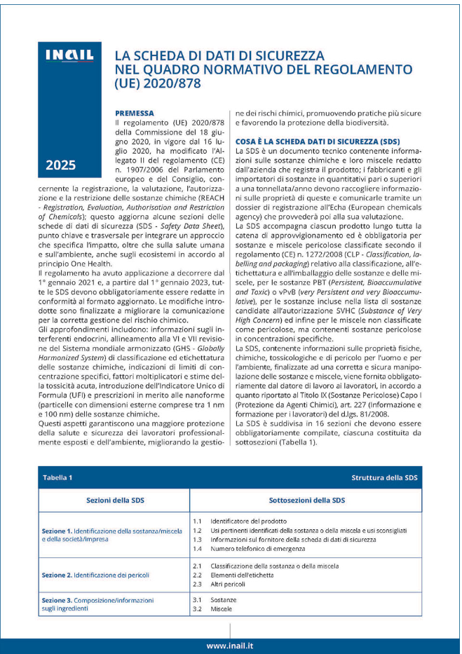 La scheda di dati di sicurezza nel quadro normativo del regolamento (UE) 2020/878