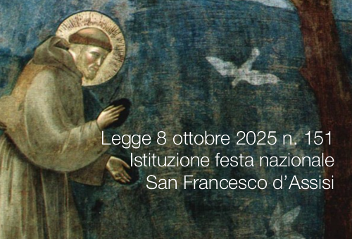 Legge 8 ottobre 2025 n. 151 Istituzione festa nazionale di San Francesco d’Assisi