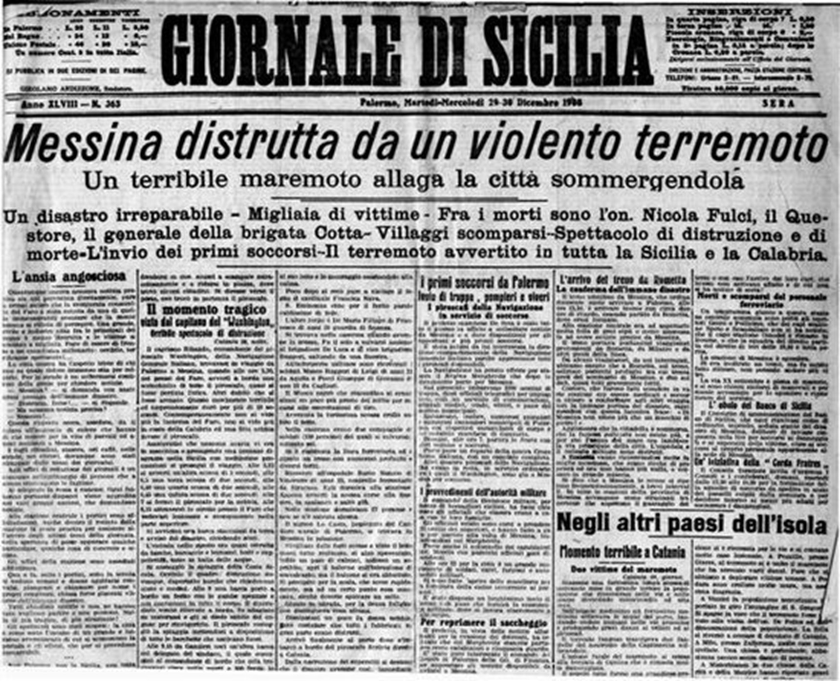 Messina distrutta da un violento terremoto, un terribile maremoto allaga la città sommergendola. 