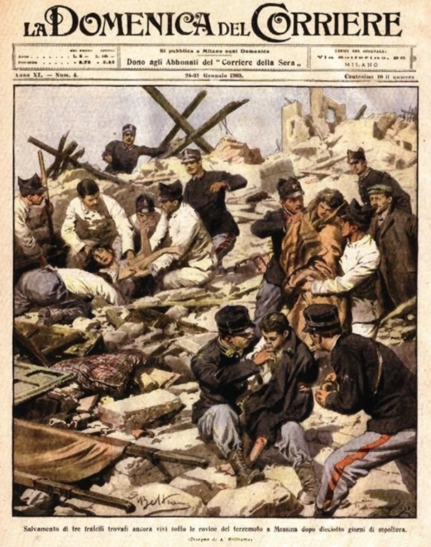 Militari impegnati a Messina nell’opera di soccorso (La Domenica del Corriere, 24 gennaio 1909).