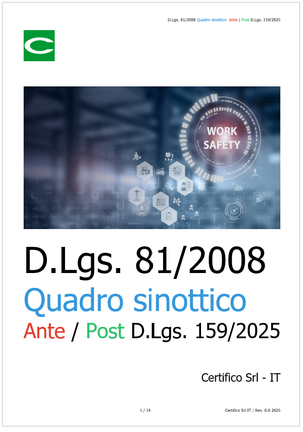 D.Lgs. 81/2008 Quadro sinottico Ante / Post D.Lgs. 159/2025
