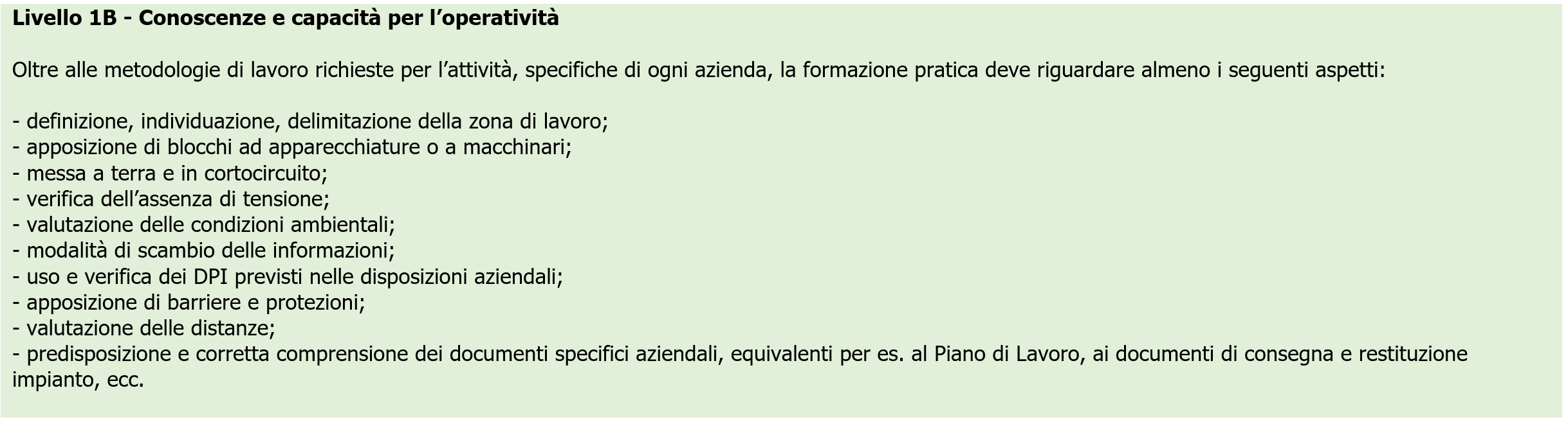 Livello 1B - Conoscenze e capacità per l’operatività