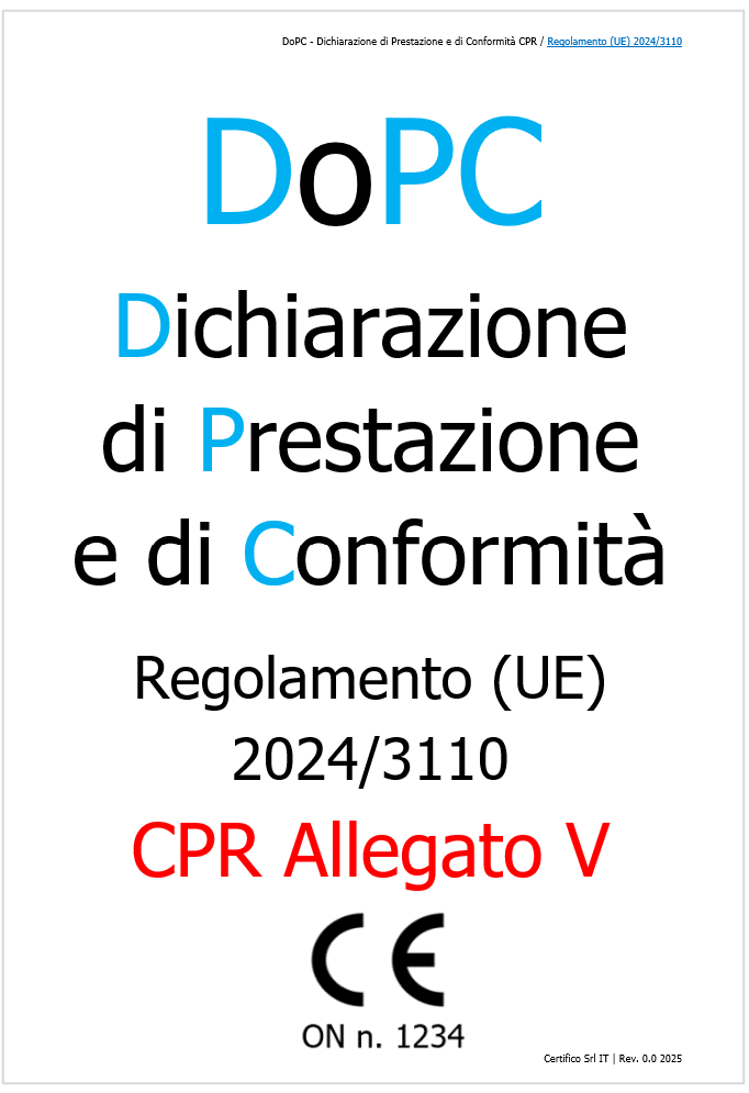 Modello Dichiarazione di Prestazione e di Conformità DoPC / Regolamento (UE) 2024/3110 CPR Allegato V